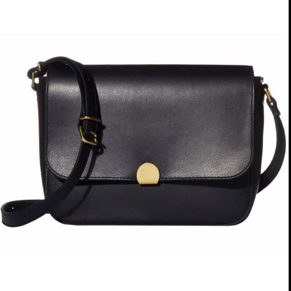 Madewell The Abroad Leather Shoulder Bag Flap Crossbody in Black
